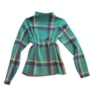 Tahari Womens Large Colorblock Plaid Pullover Sweater Green Black Gold